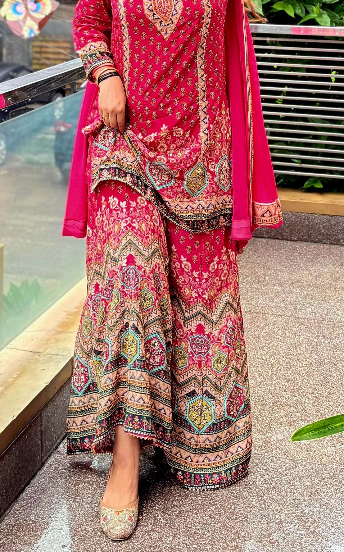 women red ambroided suit, Koshaa Studio